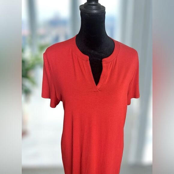 EILEEN FISHER Viscose Jersey Split Neck Dress Mandarin Size M - Picture 3 of 16